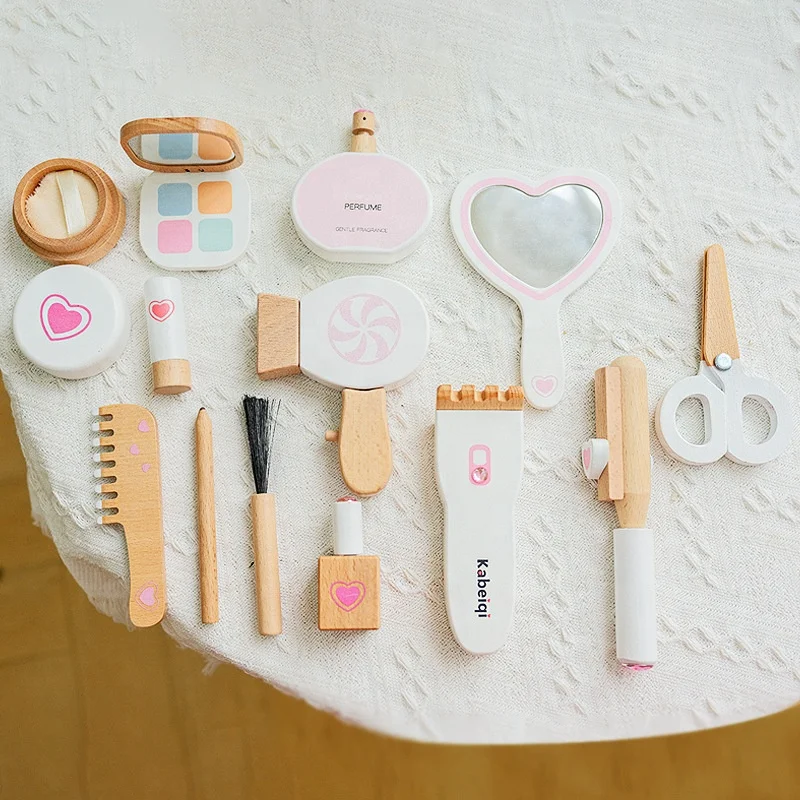 2024 New Release Wooden Simulation Girls Makeup Kit Play Set Role Pretend Play Toys Montessori Educational Toys for Kids Toddler