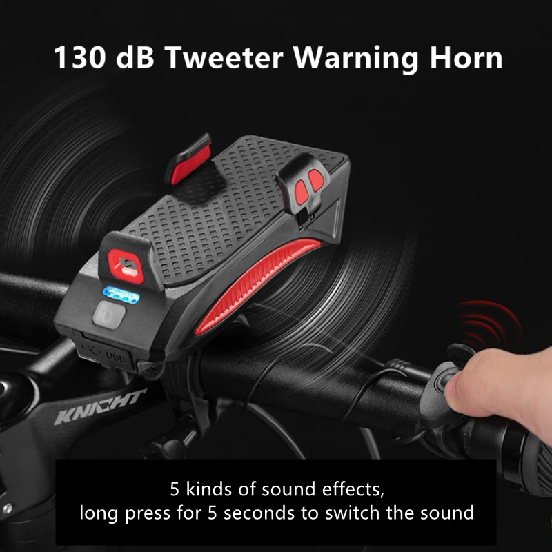 Rechargeable 600lm Bike Headlight 3 Led Bicycle Front Light With Mobile Phone Holder & 4000mah Power Bank IP55 Cycle Light