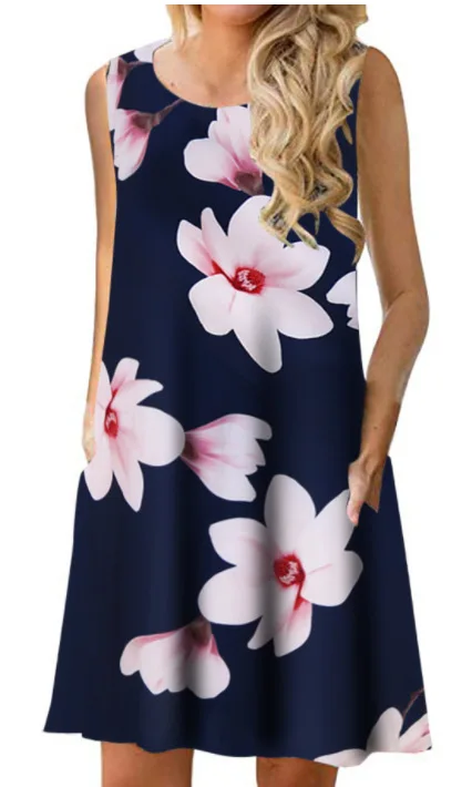 
1867 MuslimQLO Print Dresses Women 2021 Sleeveless Crew Neck Woman Casual Dress Summer trending Dresses 