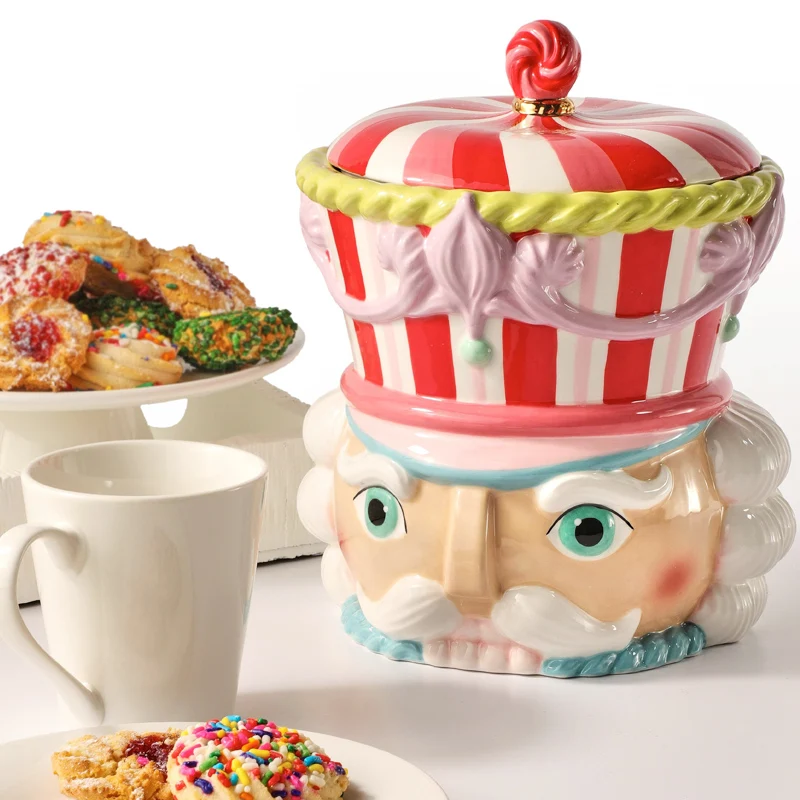 Традиционный праздничный домашний декор винтажный контейнер для хранения конфет и еды керамическая Рождественская банка печенья с головкой орехов перечной мяты пастели