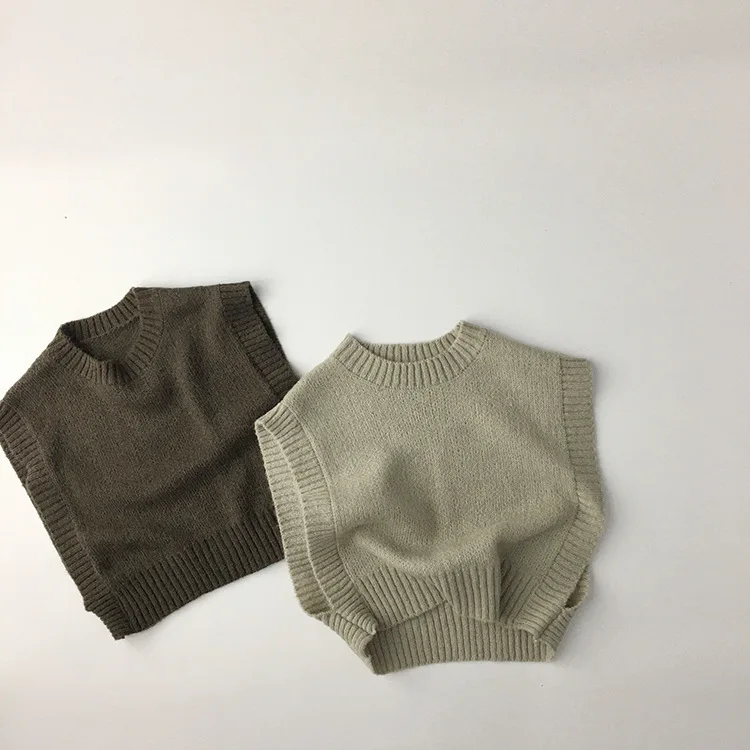 
New Winter Baby Boys Knitted Vests Korean Style Solid Color Sleeveless Tops Baby Kids Casual Waistcoats 