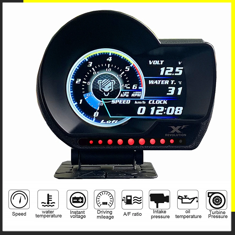 OBD2 Lufi XF Boost Water Temp Car Gauge Digital Oil temp Speed Tachometer Ext Temp Volts Alarm Clock Multifunction Meter