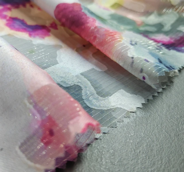 NO MOQ  100%polyester fabric floral chiffon fabric with digital textile printing silk handle  jacquard woven metallic fabric
