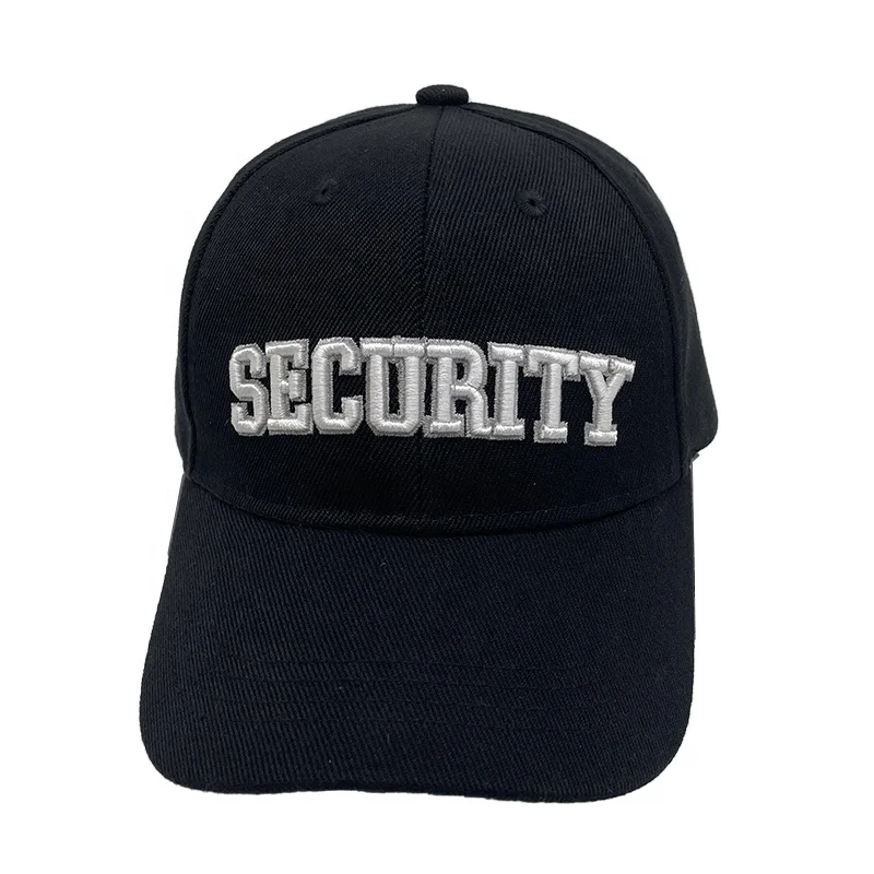 High Quality 6-Panel American Style Baseball Cap Embroidered Logo Black Security Hat Men Curved Brim Gorros Casquette Wholesale