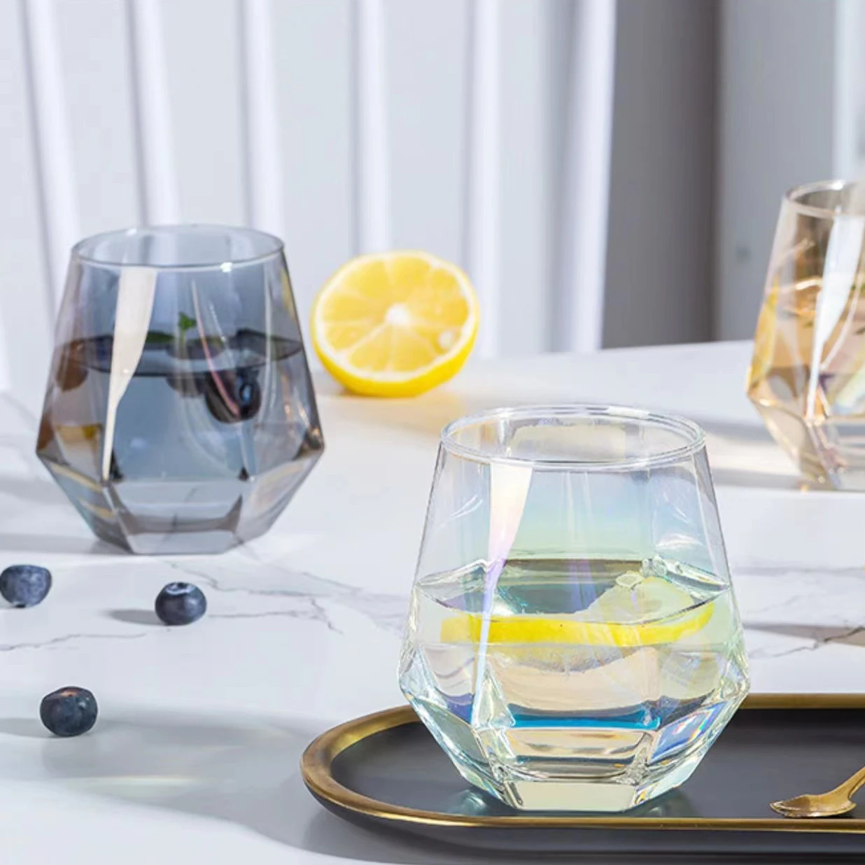 300ml colorful glass drinkware set diamond whiskey glass set crystal clear glass tea cup