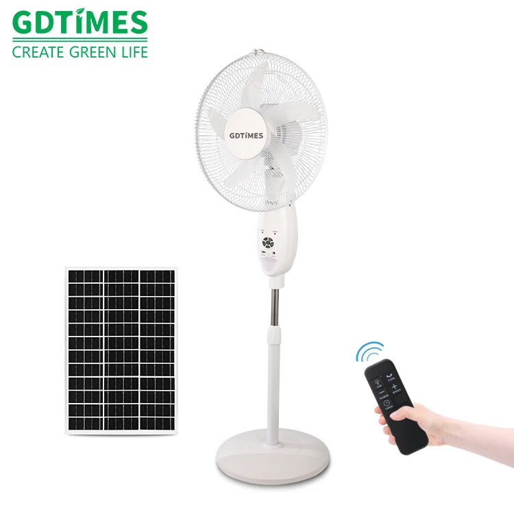 GDTIMES OEM Солнечный вентилятор постоянного тока с дистанционным металлическим грилем Электрический стоячий панельной светодиодной подсветкой