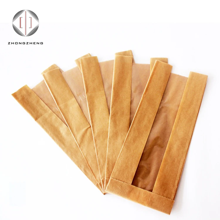 Sharp Bottom Window Baguette French Caterpillar Bread Bakery Paper Bag Food Package Kraft Paper Customized Flexo Printing Accept