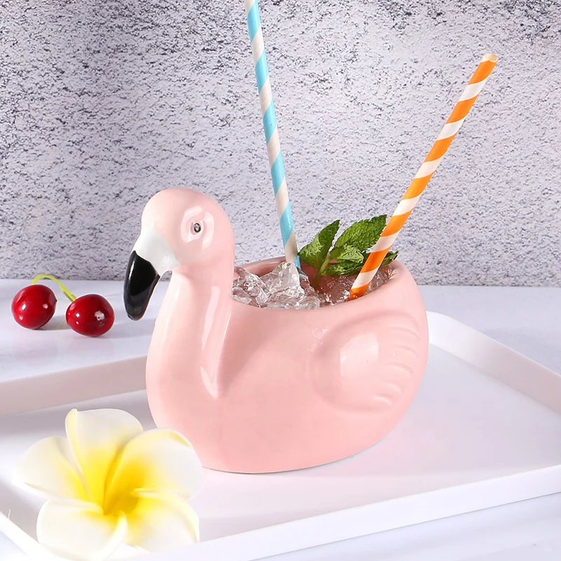 3D Creative Animal Shaped Hawaii flamingo Tiki Mugs Cocktail glass Cups pink colour bird swan duck shaped Ceramic Tiki Mug