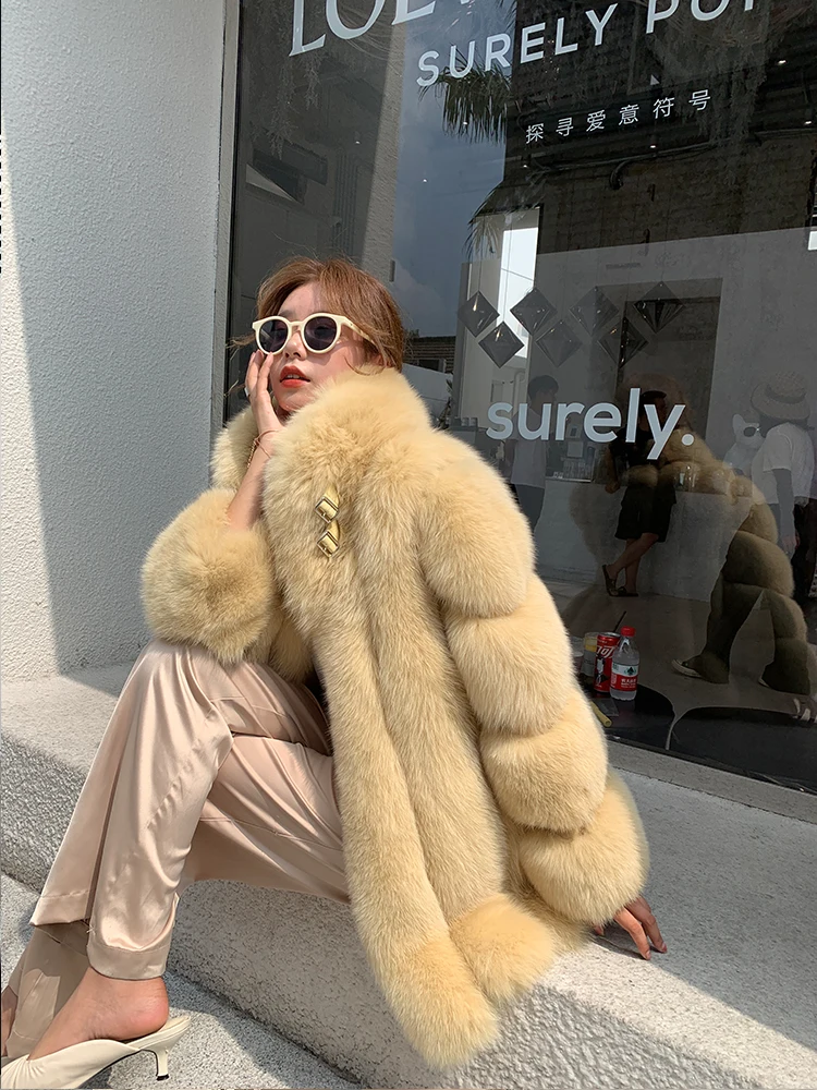 Black Friday Sale QIUCHEN QC2120113 Ready to Ship Fashion Winter Luxury Fluffy Fur Jacket Womens Thick Warm Fox Real Fur Coat