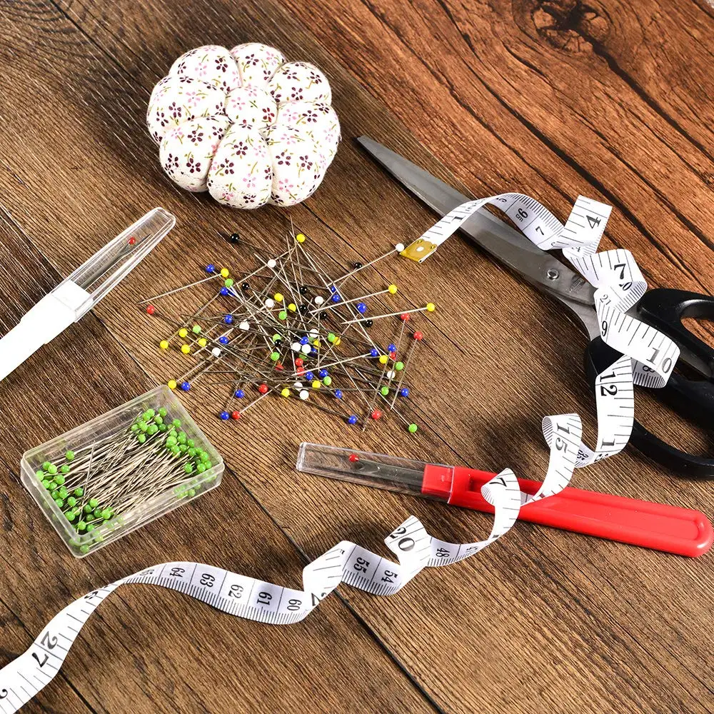 
Hot Sell 600 Pcs 38mm Assorted Color Glass Head Pins Kit with Seam Ripper Tape and Pin Cushion 