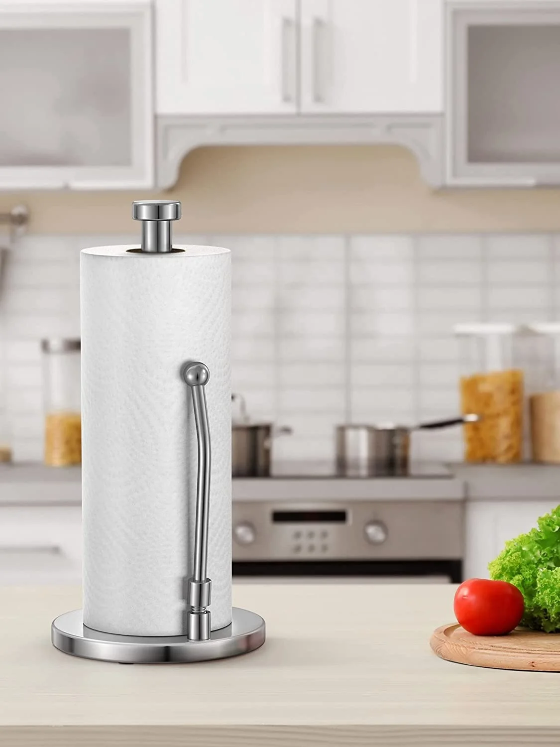 Paper Towel Holder for One Hand Tear,  Stainless Steel Paper Towel for Kitchen Countertop