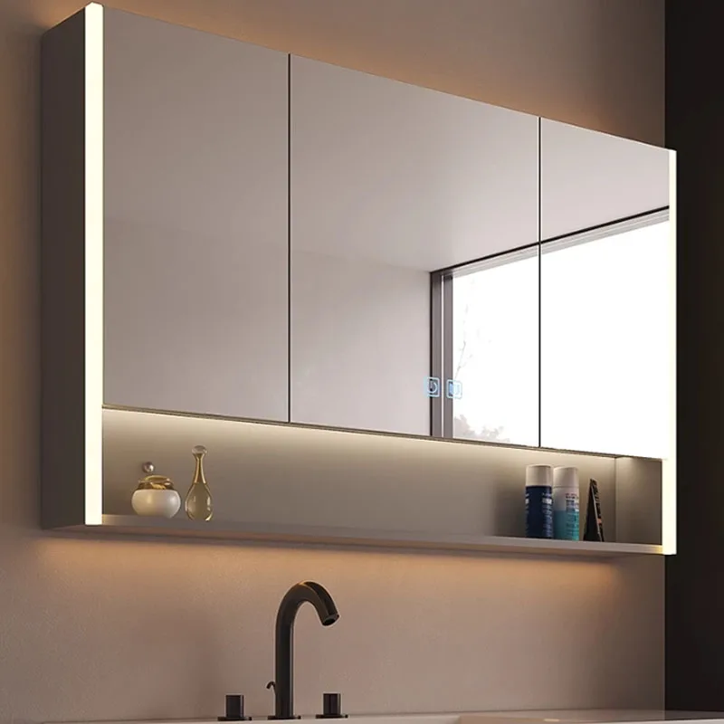 Modern Wall Mounted Smart Mirror Cabinet Manufacturer Touch Screen Led Lighted Salon Makeup Medicine Cabinets for Bathroom