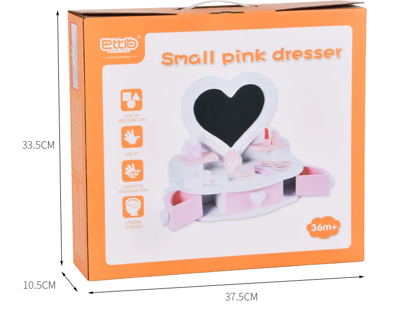Customize mini makeup toys wooden early education Pretend small pink makeup table with mirror and drawer,Kids Makeup Toys