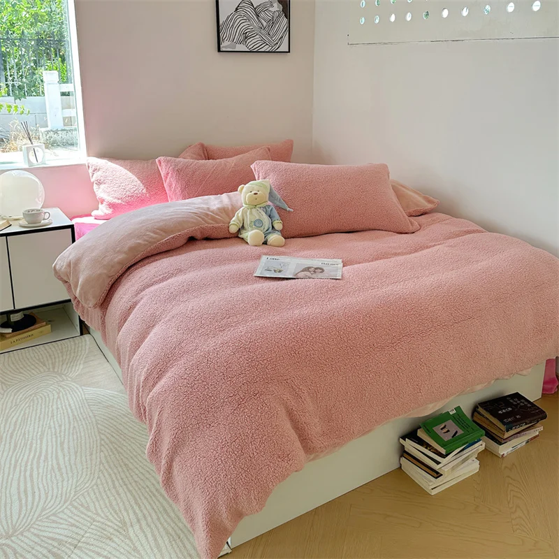 Factory 2024  Class A  Fleece Bedroom Thickened Warm Bedding set Bed sheet cover 4 pieces set