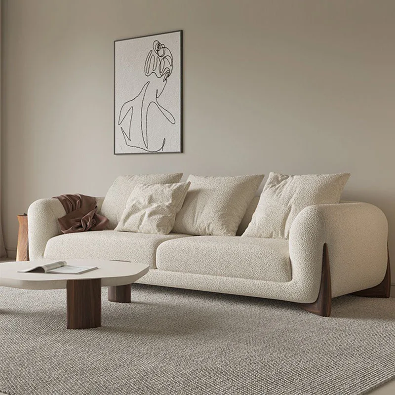 Soft Round Modern Couch Simple Sofa Minimalist Cashmere White Sofa with European Ash Foot