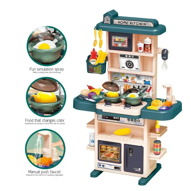 Kitchen Kids Toys Sets Pretend Spray Games 43PCS Mini Kitchen Toys Kids Real Cooking Sink Set Game Kitchen  For Children Toys