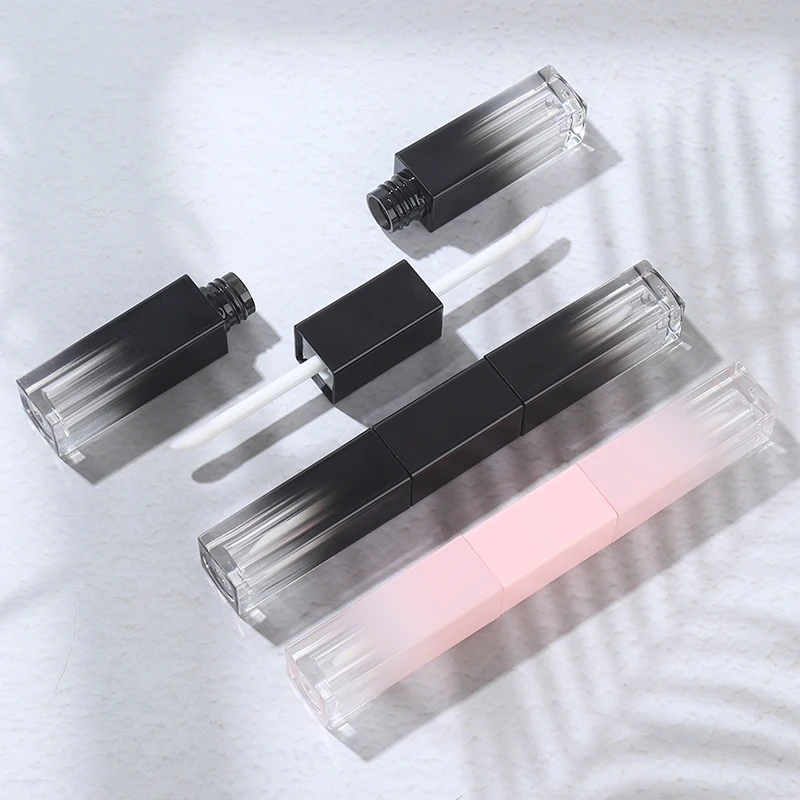 CY315 PETG MOQ 2pcs pink black color gradient square double ended lip gloss tubes lip gloss bottle with wands custom logo