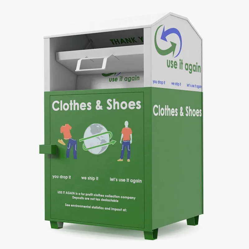 custom design outdoor galvanized steel security clothes donation drop bin outside donation box metal used clothing recycling bin