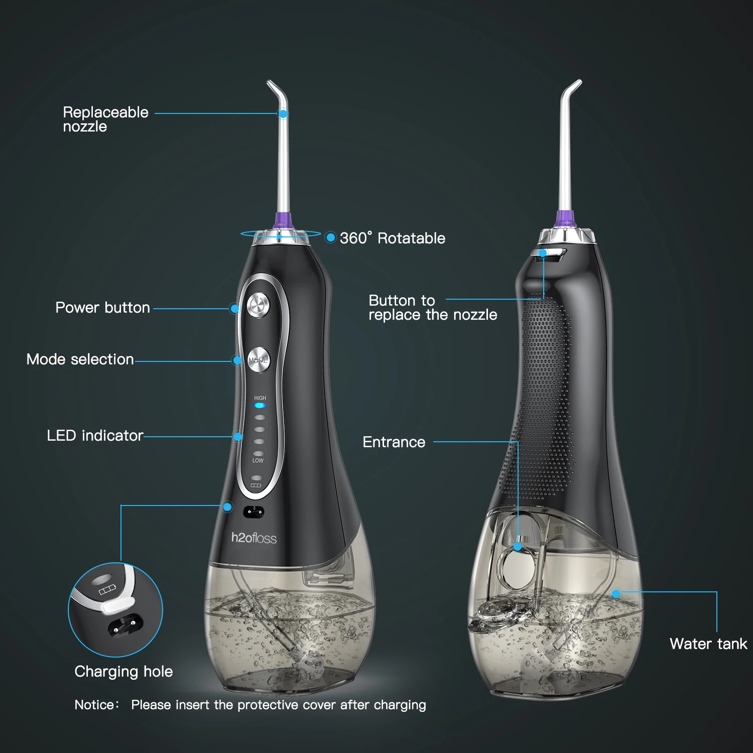 factory price water flosser H2Ofloss cordless dental care irrigator with usb rechargeable