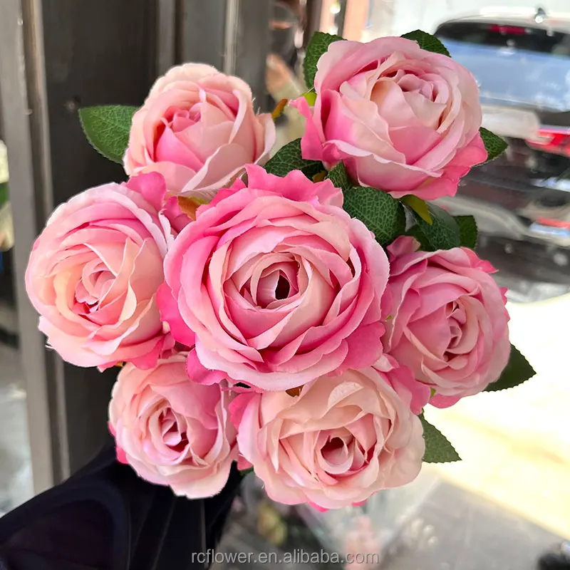 Artificial Wedding Decoration Silk Rose Bouquets Flower 7 Heads Pink White Rose Bouquet Floral Flowers