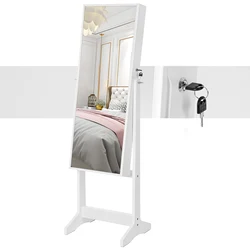 VASAGLE Free-Standing Full-Length Mirror Jewelry Organizer White Vertical Jewelry Cabinet with lock
