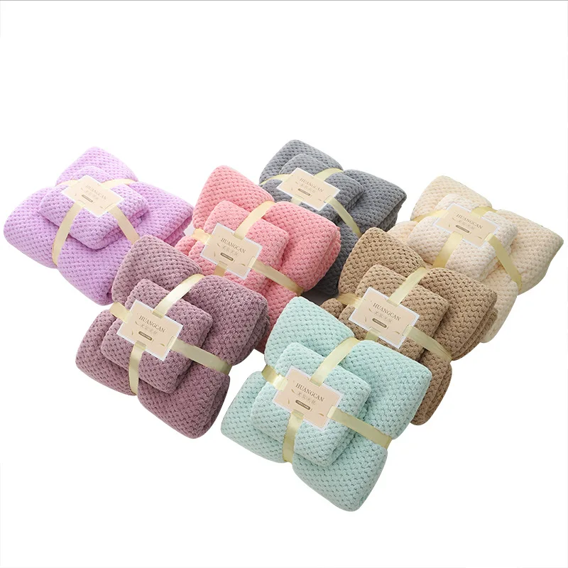 Custom Logo Coral Fleece Washcloth and Soft Absorbent Bath Towel Set Knitted Bath Shower Tool for Spa Hotel Use Wholesale Adult