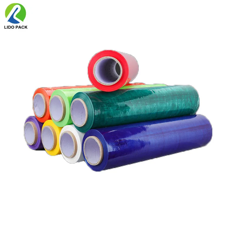 Factory direct sale  pe color stretch wrap film Usage and Stretch Film  450mm 500mm  plastic wrapping film
