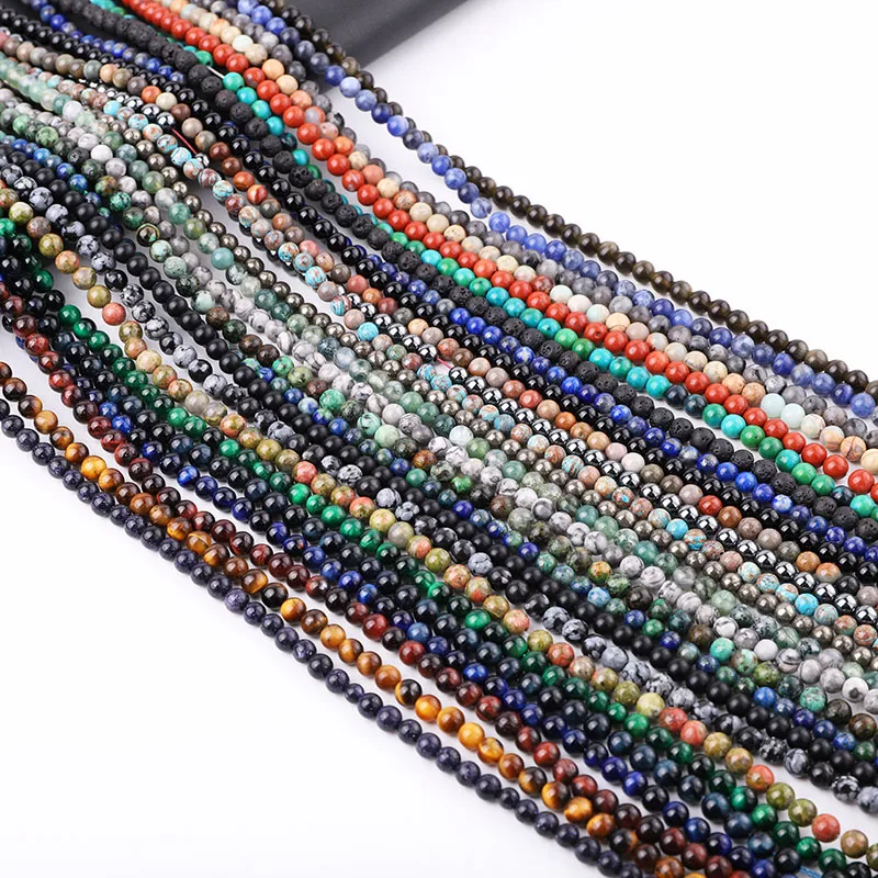 Hongyu Wholesale 4 6 8 10 12mm Natural Stone Beads Gemstone Jasper Tiger Eye Lava Loose Beads For Jewelry DIY Making