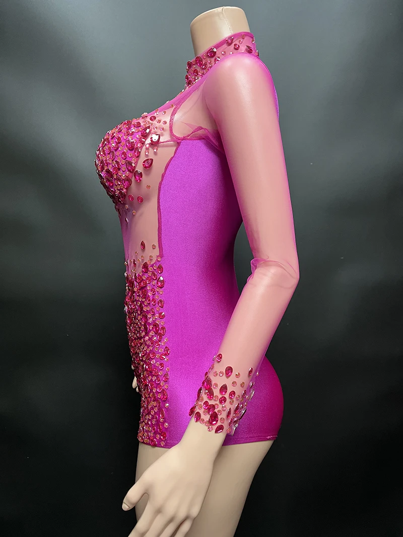 NOVANCE eco friendly products 2023 rose red high neck sparkling diamonds one piece jumpsuit romper for club bar party stage