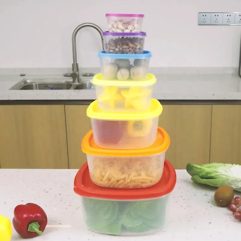 7Pcs Colorful Plastic Food Containers Box Fridge Fruit Salad Vegetable Storage Container Box
