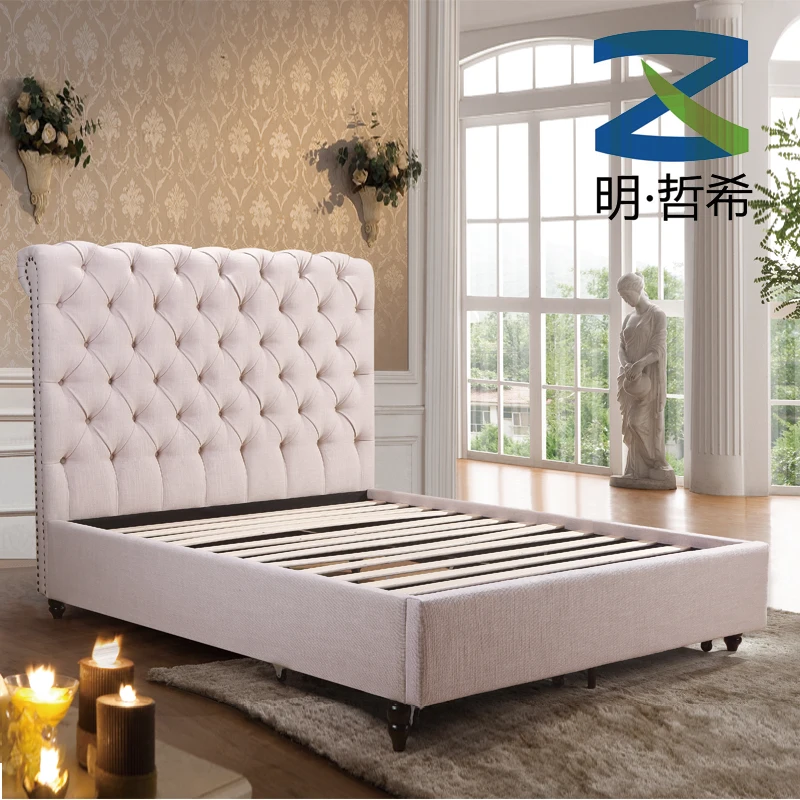 King size bed frame modern bed wing back chesterfield velvet fabric storage bed for bedroom