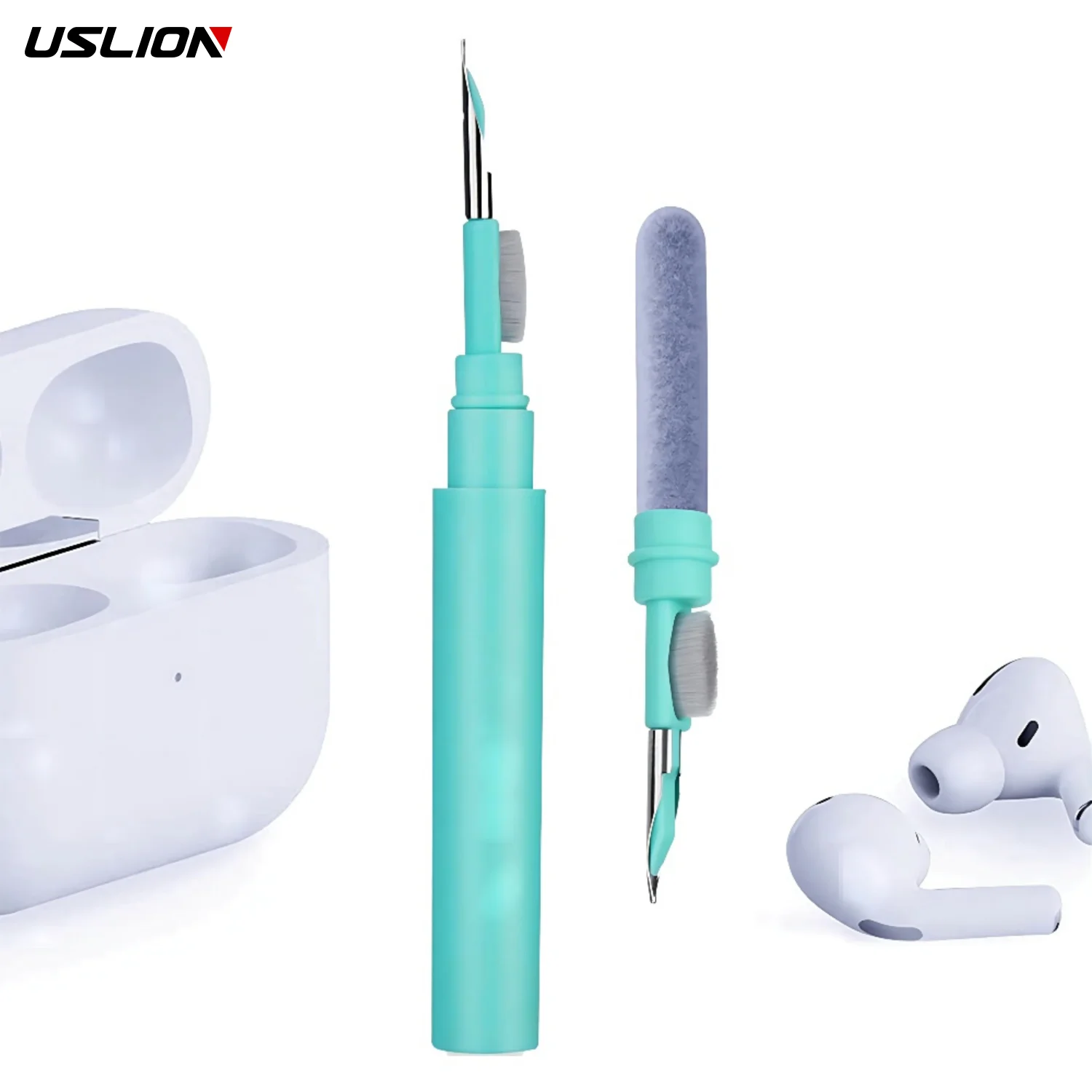 USLION Green Color Wireless Earbuds Earphone Cleaning Pen Headphone Cleaning Tools Keyboard Brush Cleaner Kit