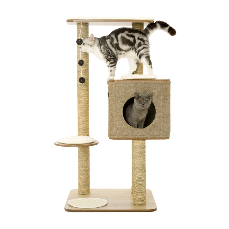 
Wholesale Multi-Level Wood Cat Tree Tower Wooden Scratcher Tower Cat Tree House Cat Scratcher Pillar Toys Furnitures 