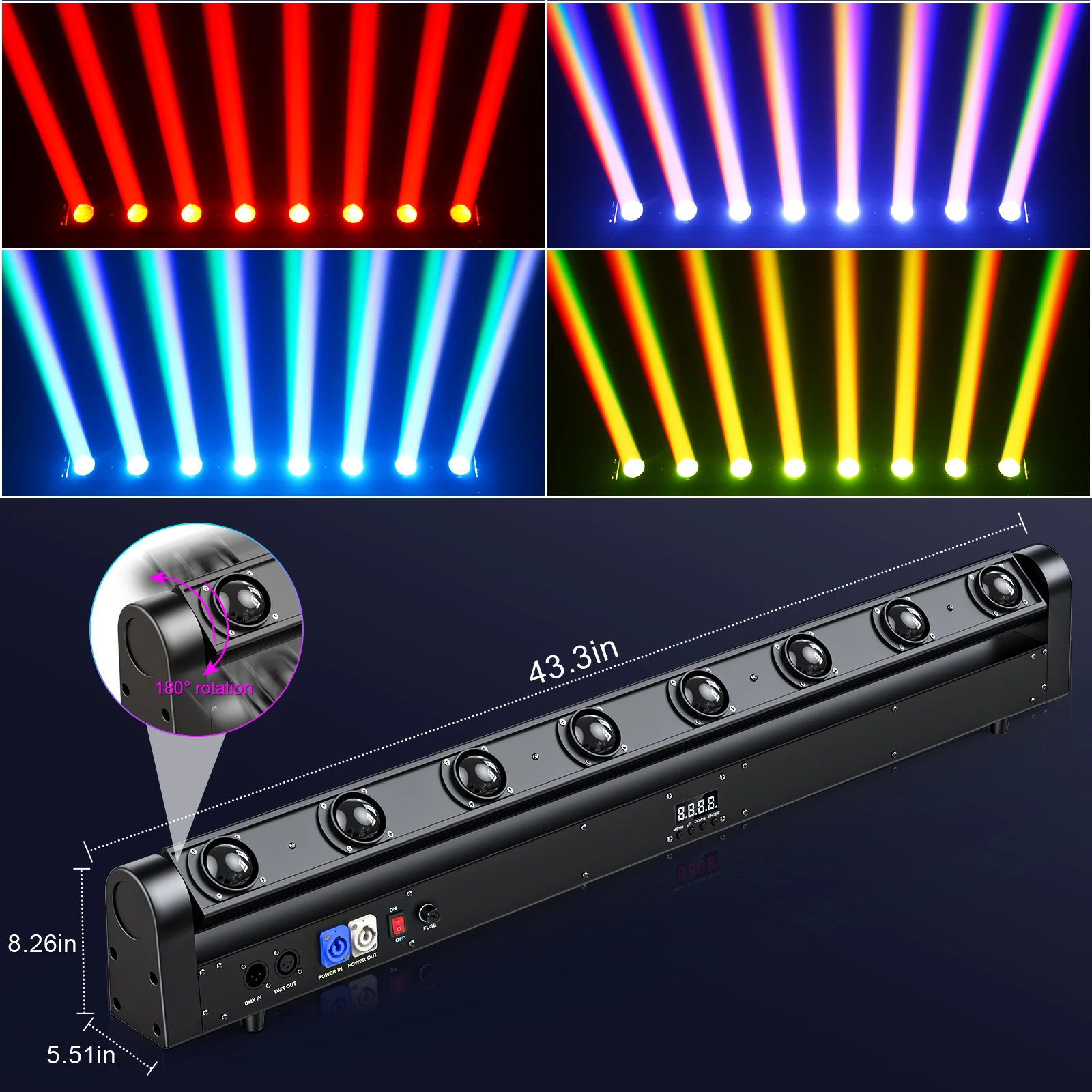 120W Nightclub Bar Disco Moving Head Led Lighting Equipment 8 Eye Rotating Rgbw Beam Stage Light