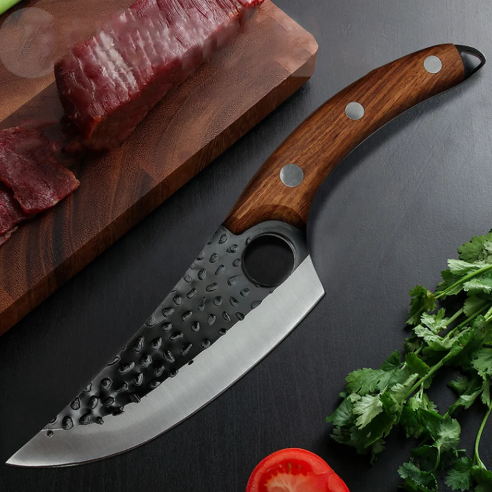 6 Inch Butcher Boning Chef Knife with Solid Wood Handle Handmade Forged Knife Kitchen Camping Cooking Slaughter Knife