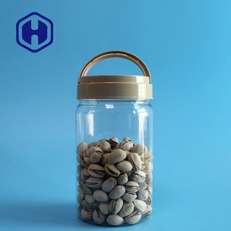 850ml cylinder transparent round straight PET plastic jars with lid and handle