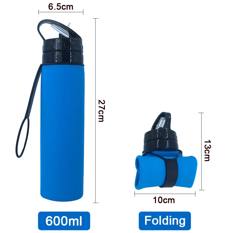 Custom 600ml Folding Silicone Water Bottle for Kids - Travel, School & Camping Ready!