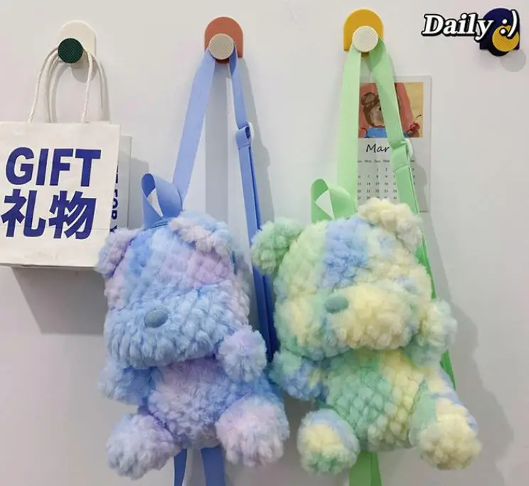 Hot sales cartoon cute  teddy bear fleece bag fanny backpack for kids with teddy bear