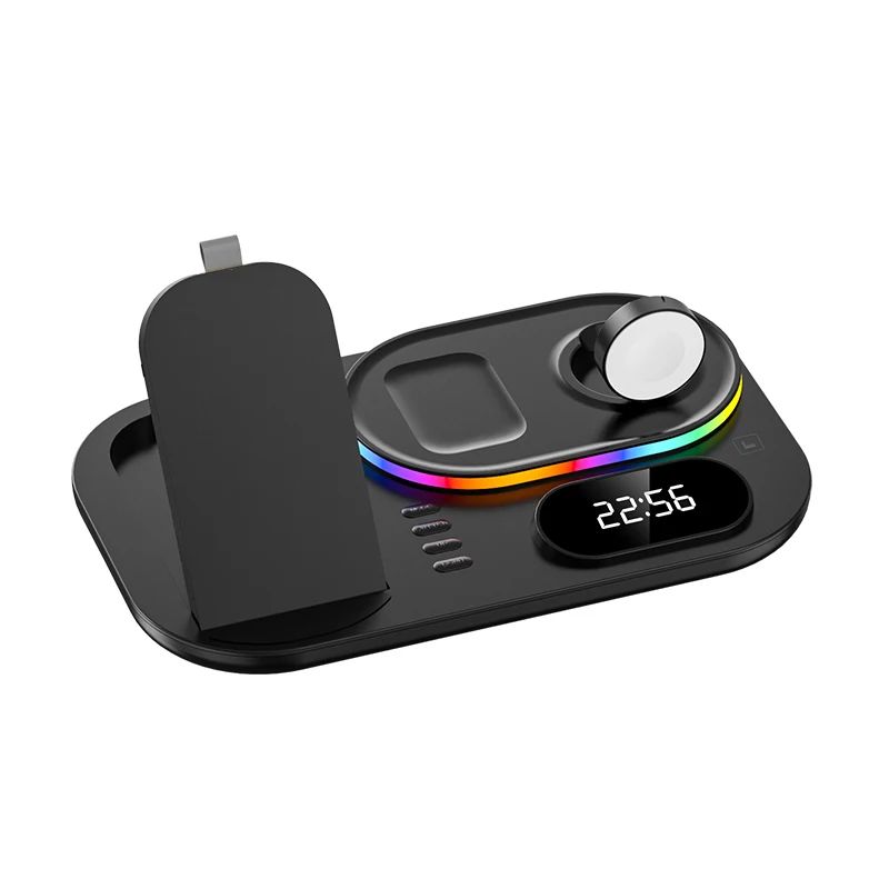 New Design 6-in-1 RGB Multi-Color Light 30W Wireless Charging Dock for Phone, Watch, Earbuds