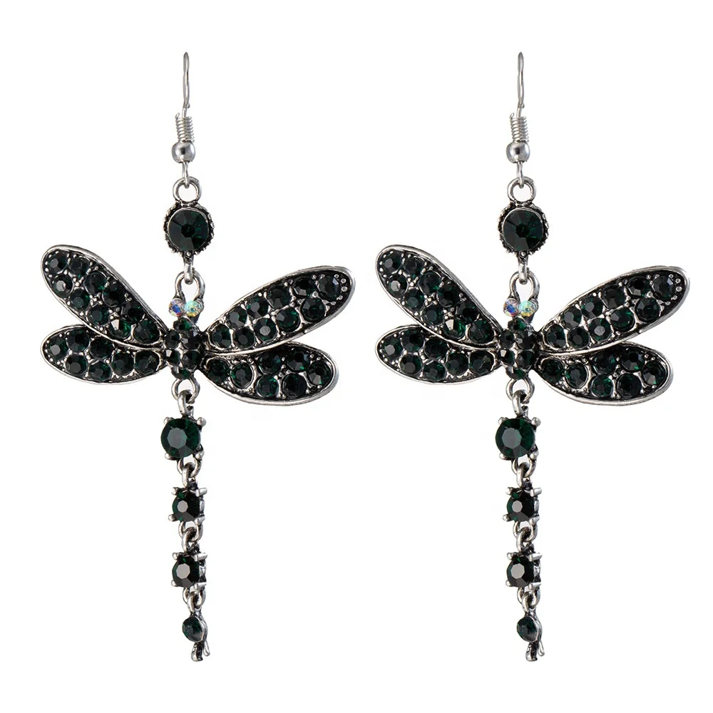 
High Quality Wholesale Fashion Hot Sale Rhinestone Earrings Creative Animal Shape Dragonfly Earrings 