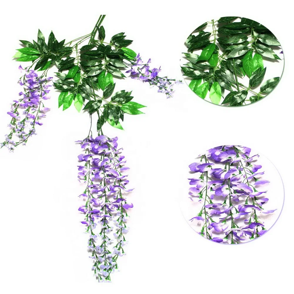105cm Artificial Silk Wisteria Garden Hanging Flower Plant Vine for  Home Garden Wedding Arch Decoration