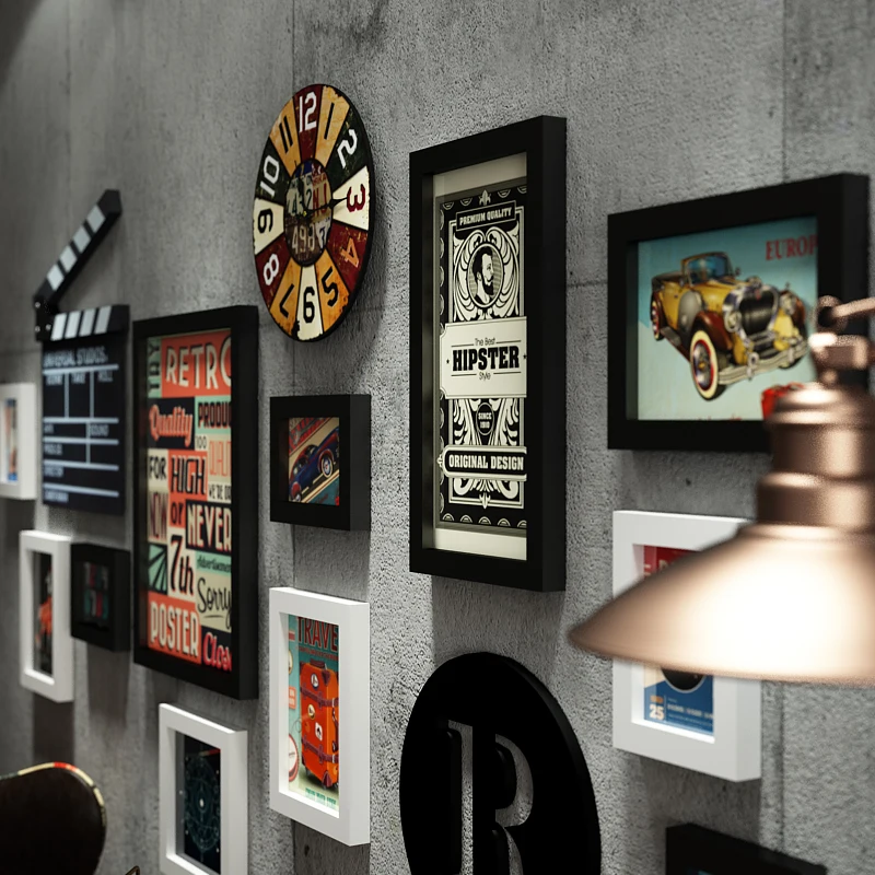 14 packs Retro clock Picture Frames Collage Set,  vintage Wall Gallery Kit for bar, PS Photo Frame Collage for Wall Home Decor