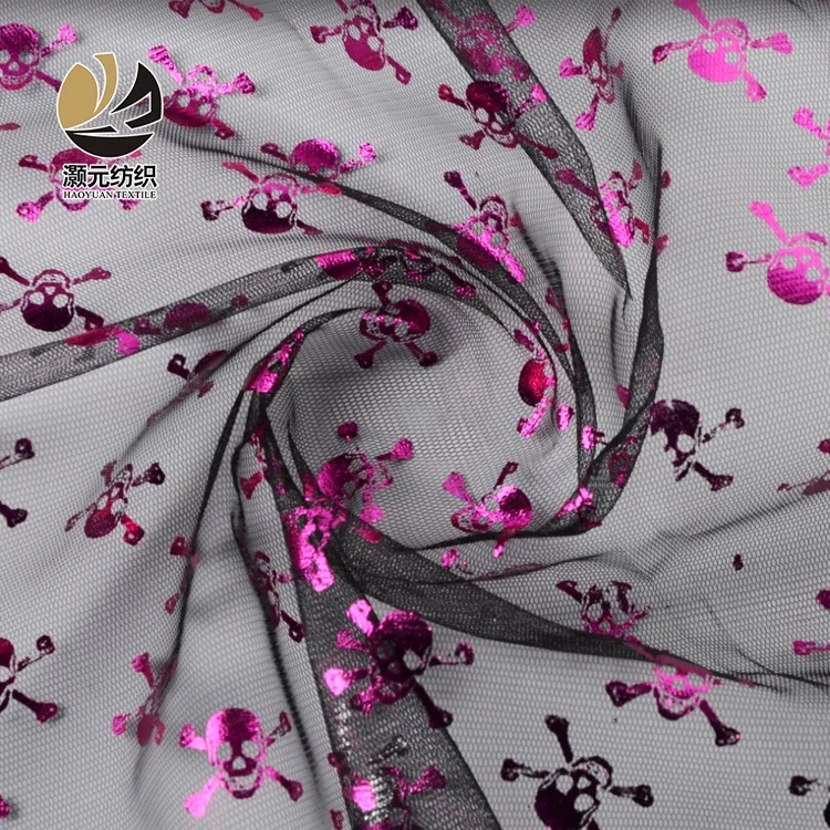 Новейший дизайн, высокое качество, приятный дизайн, с бронзовым рисунком черепа, мягкие рулоны черной тюлевой ткани