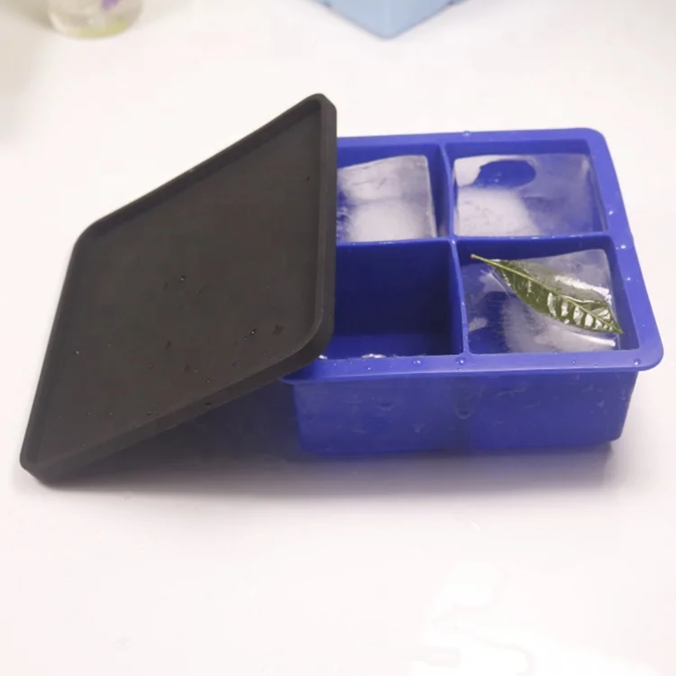 BPA free easy-released 4 holes square13cm large  ice ball maker silicone ice cube tray mold