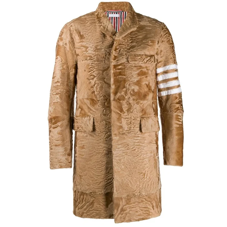 OEM custom a four-striped fur embroidered fashion faux fur over winter coat for men