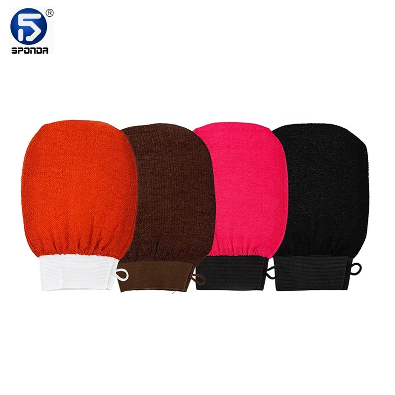 Cheap Hammam Viscose Fiber Gloves Korean Bath Shower Scrub Mitts Pink Tan Exfoliating Mitt For Body Face