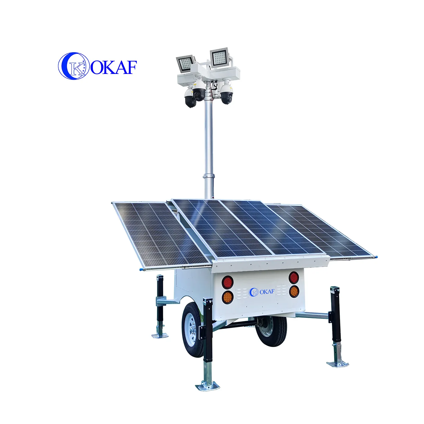 OKAF Mobile Solar Monitoring Trailer 4G Network HD PTZ Camera Solar CCTV Security Tower