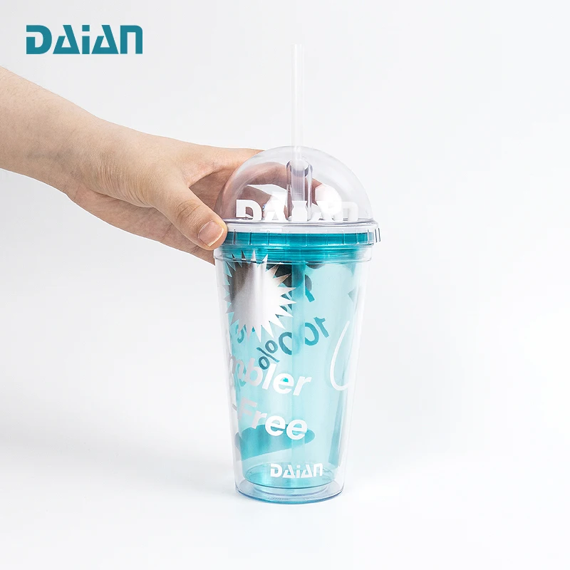 2022 Summer Amazon Hot 12oz 16oz Coffee Mug Double Wall Plastic Cups Kids Tumbler with Straw Lid