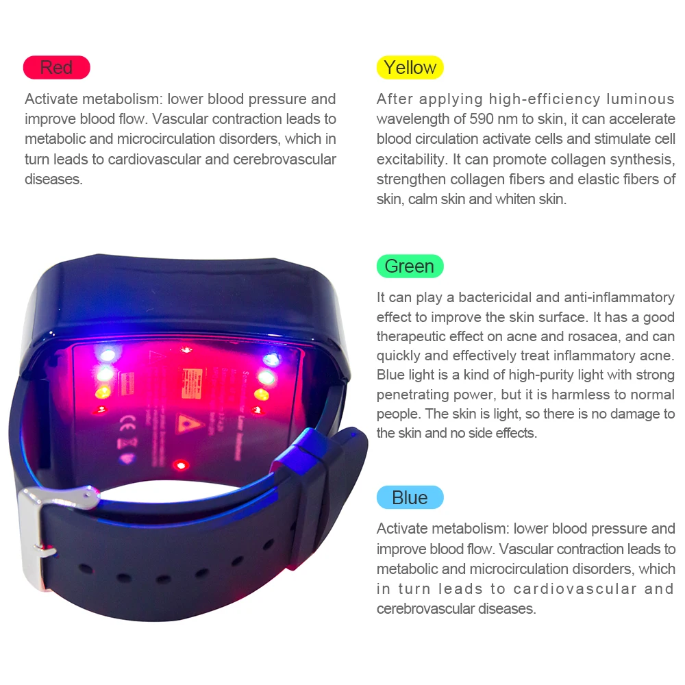 Laser Therapy Watch with Four Colors Used to treat diabetes, hypertension and hyperlipidemia Alleviating stroke symptoms