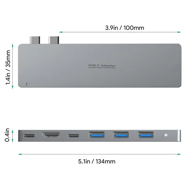 HYD-9820T- thunderbolt 3 usb hub adapter connect Aluminum 8-in-1 compatible with SuperDrive USB 3.0 port type c data transfer